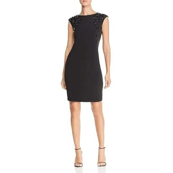 calvin klein beaded dress Calvin Klein Women's Embellished Black Size Small S Sheath Dress